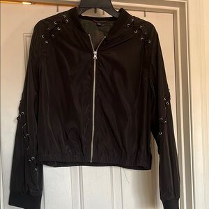 Rock & Republic Black Bomber Jacket with Eyelet Details